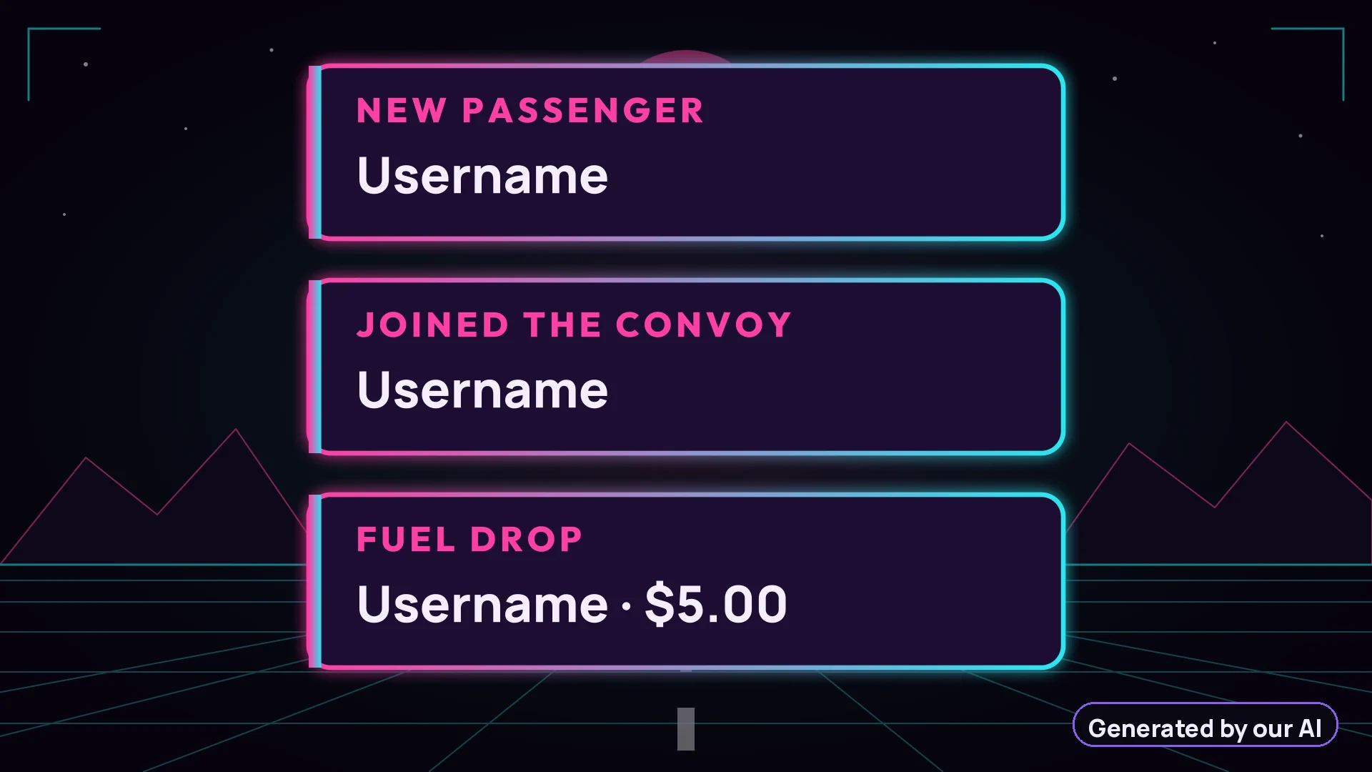 Follower, sub and donation alert designs from a sample pack